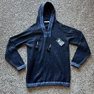 NWT Navy Blue 100% Peruvian Alpaca Wool Hoodie Men Medium Indie Hipster Pullover